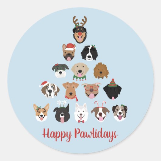 Sticker Rond Joyeux Pawlidays Chien arbre de Noël (Devant)