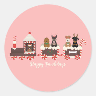 Sticker Rond Joyeux Pawlidays Chien Noël Train de vacances