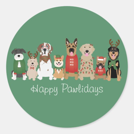 Sticker Rond Joyeux Pawlidays Chiens Red Green (Devant)