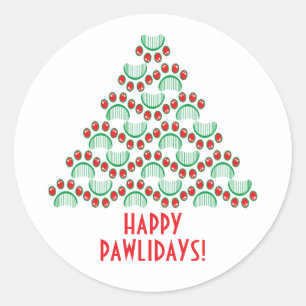 Sticker Rond Joyeux pawlidays, empreinte de patte formant arbre