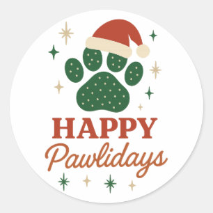 Sticker Rond Joyeux Pawlidays Funny Christmas Pet Lover Holiday