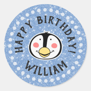 Sticker Rond Joyeux Penguin d'anniversaire
