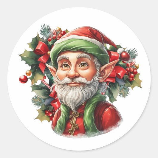 Sticker Rond Joyeux Père Noël Elf (Devant)