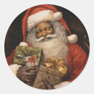 Sticker Rond Joyeux Père Noël Noir : Esprit de Fête