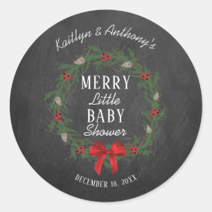 Sticker Rond Joyeux petit Baby shower de Noël