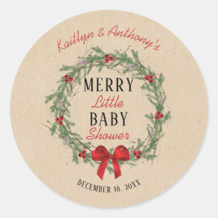 Sticker Rond Joyeux petit Baby shower de Noël