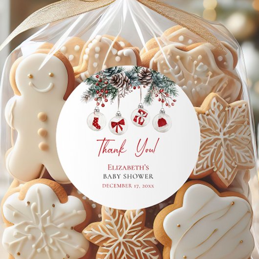 Sticker Rond Joyeux petit Baby shower de Noël