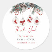 Sticker Rond Joyeux petit Baby shower de Noël (Devant)