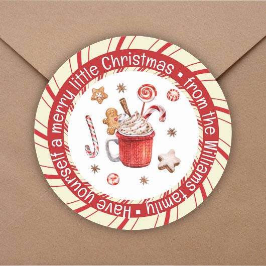 Sticker Rond joyeux petit Noël, blanc rouge vacances