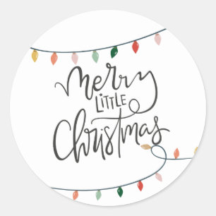 Sticker Rond Joyeux petit Noël Guirlande de lumières colorées