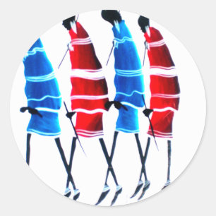 Sticker Rond Joyeux peuple Massaï Guerriers Marcher Art Imprime