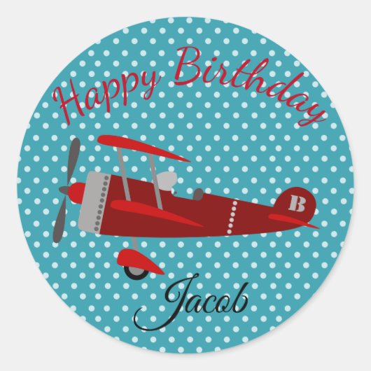 Sticker Rond Joyeux pilote d'avion d'anniversaire (Devant)