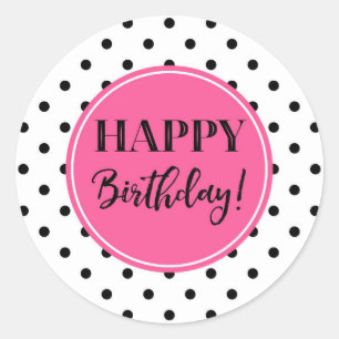 Sticker Rond Joyeux Points blancs noirs roses d'anniversaire