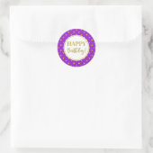 Sticker Rond Joyeux Points d'or blanc violet d'anniversaire (Sac)