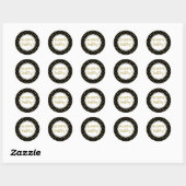 Sticker Rond Joyeux Points Noir Blanc Or Anniversaire (Feuille)