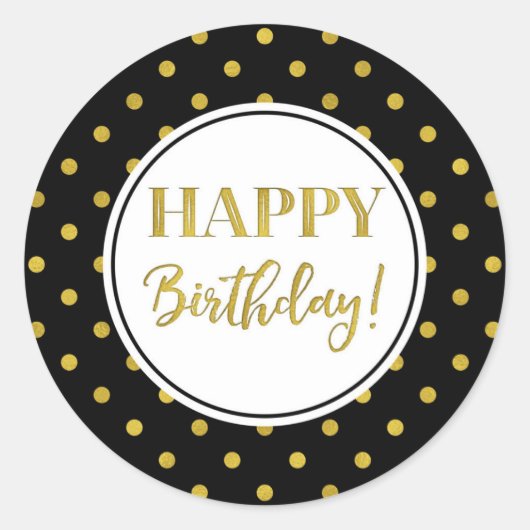 Sticker Rond Joyeux Points Noir Blanc Or Anniversaire (Devant)