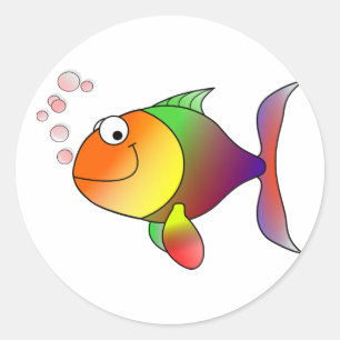 Sticker Rond Joyeux poisson et bulles arc-en-ciel souriant