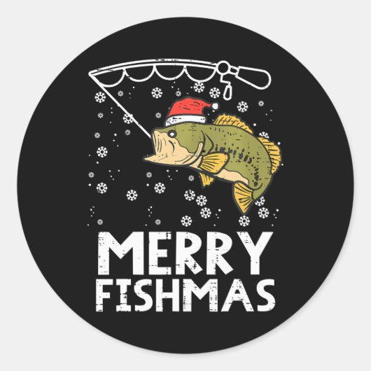Sticker Rond Joyeux poisson pêche Noël papa hommes (Devant)