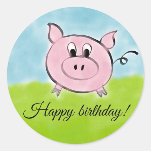Sticker Rond Joyeux porc d'anniversaire (Devant)