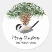 Sticker Rond Joyeux poulet de Noël sur Pinecone (Devant)