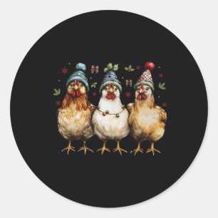 Sticker Rond Joyeux poulets de Noël Drôle poulet de Noël Mo
