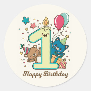 Sticker Rond Joyeux premier anniversaire