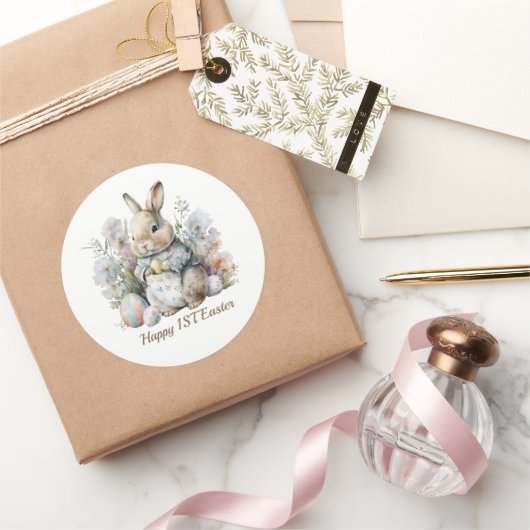 Sticker Rond Joyeux premier bébé Pâques ajouter du texte (Cadeaux)