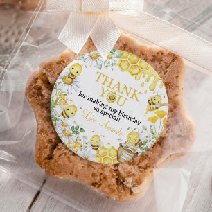 Sticker Rond Joyeux Premier Jour D'Abeille Fleurie Anniversaire