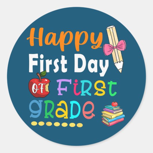 Sticker Rond Joyeux premier jour de l'école 1ère année enseigna (Devant)