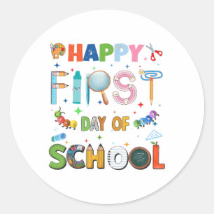 Sticker Rond Joyeux Premier Jour De Retour À L'École Enseignant