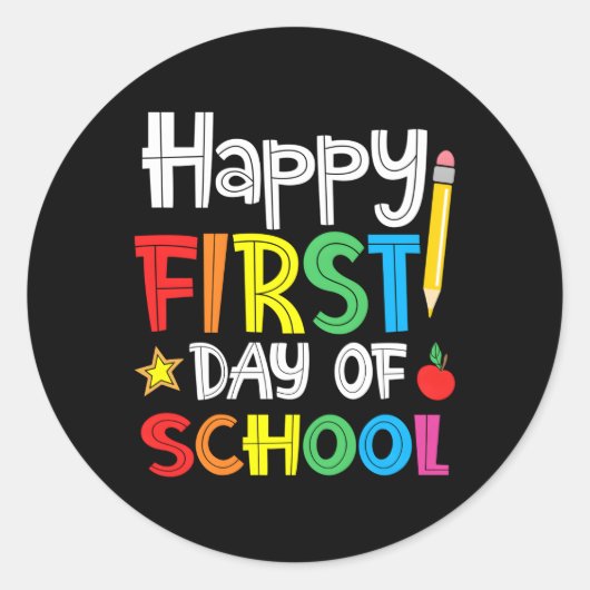 Sticker Rond Joyeux Premier Jour D'École Bienvenue À L'École (Devant)