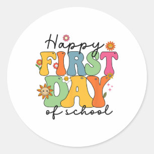 Sticker Rond Joyeux premier jour d'école enseignant enfants ren