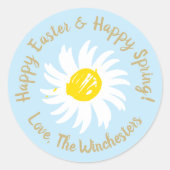 Sticker Rond Joyeux Printemps de Pâques bleu pâle mignon script (Devant)