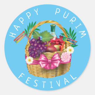 Sticker Rond Joyeux Purim Festival Funny Clown Kids Party