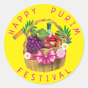 Sticker Rond Joyeux Purim Festival Funny Clown Kids Party