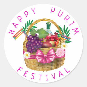 Sticker Rond Joyeux Purim Festival Funny Clown Kids Party