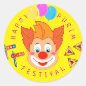 Sticker Rond Joyeux Purim Festival Funny Clown Kids Party (Devant)