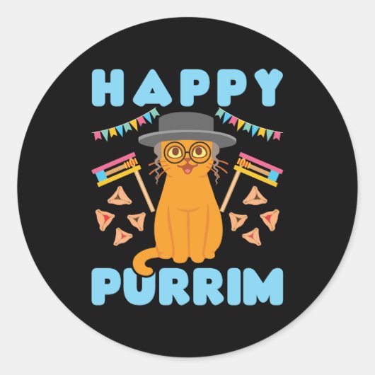 Sticker Rond Joyeux Purrim Purim Chat Fête juive (Devant)
