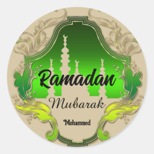 Sticker Rond Joyeux Ramadan Moubarak Kareem nom personnalisé