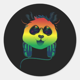 Sticker Rond Joyeux Rasta Coloré Panda Ours Face Avec Sunglasse