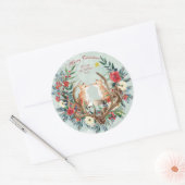 Sticker Rond Joyeux renards d'hiver fleuris rouges de noël (Enveloppe)