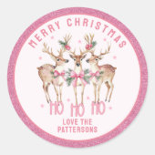 Sticker Rond Joyeux rennes de Noël Nom personnalisé (Devant)