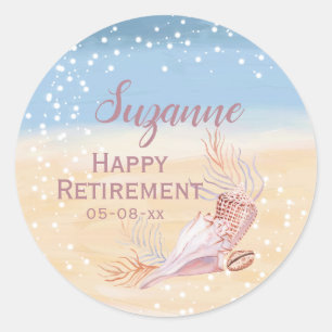 Sticker Rond Joyeux Retraite Plage Côtière