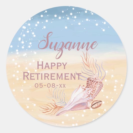 Sticker Rond Joyeux Retraite Plage Côtière (Devant)