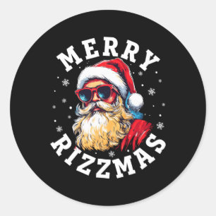 Sticker Rond Joyeux Rizzmas Noël Rizz Cool Père Noël Lunettes d