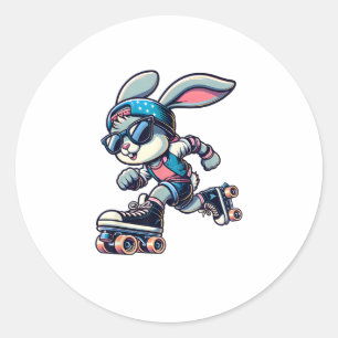 Sticker Rond Joyeux Roller de Pâques Joueur de Patinage Spo