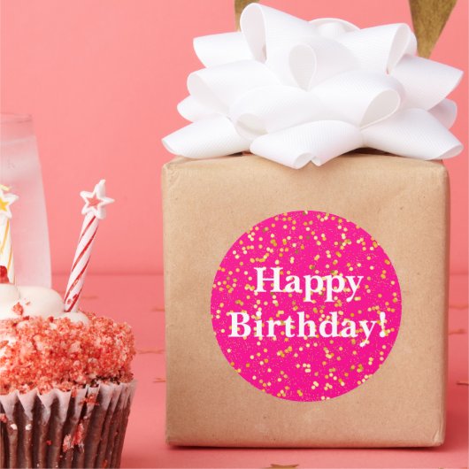 Sticker Rond Joyeux rose anniversaire (Fête)