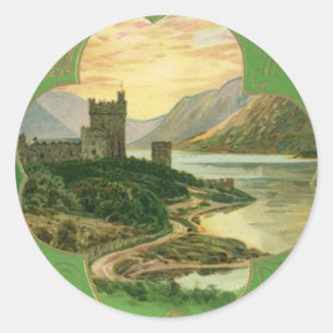 Sticker Rond Joyeux Saint-Patrick vintage Château Shamrock