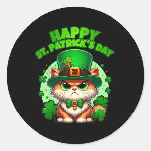 Sticker Rond Joyeux Saint Patricks Day Chat Shamrock avec chape