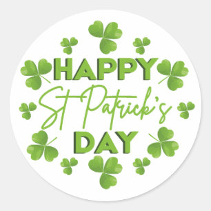 Sticker Rond Joyeux Saint Patrick's Day Irlandais coloré Shamro